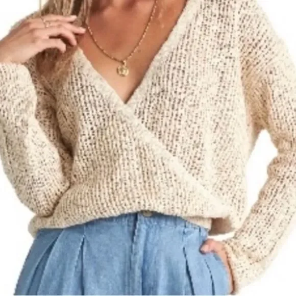 Billabong Women's Sweet Bliss Wrap Front Sweater, Cream Knit Pullover, Neutral - Picture 6 of 6